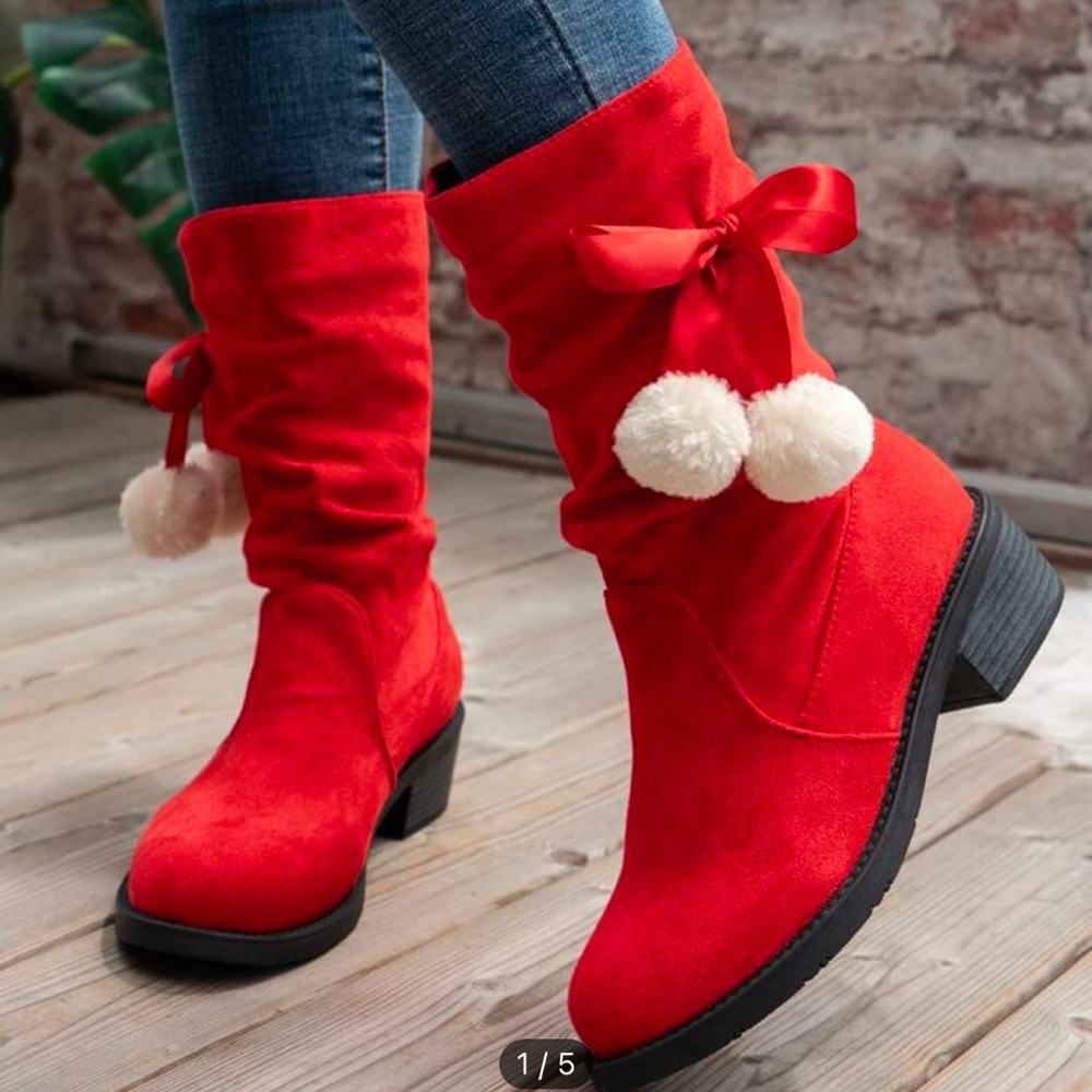 Red mid calf boots, never worn, brand new in package. Size 38.